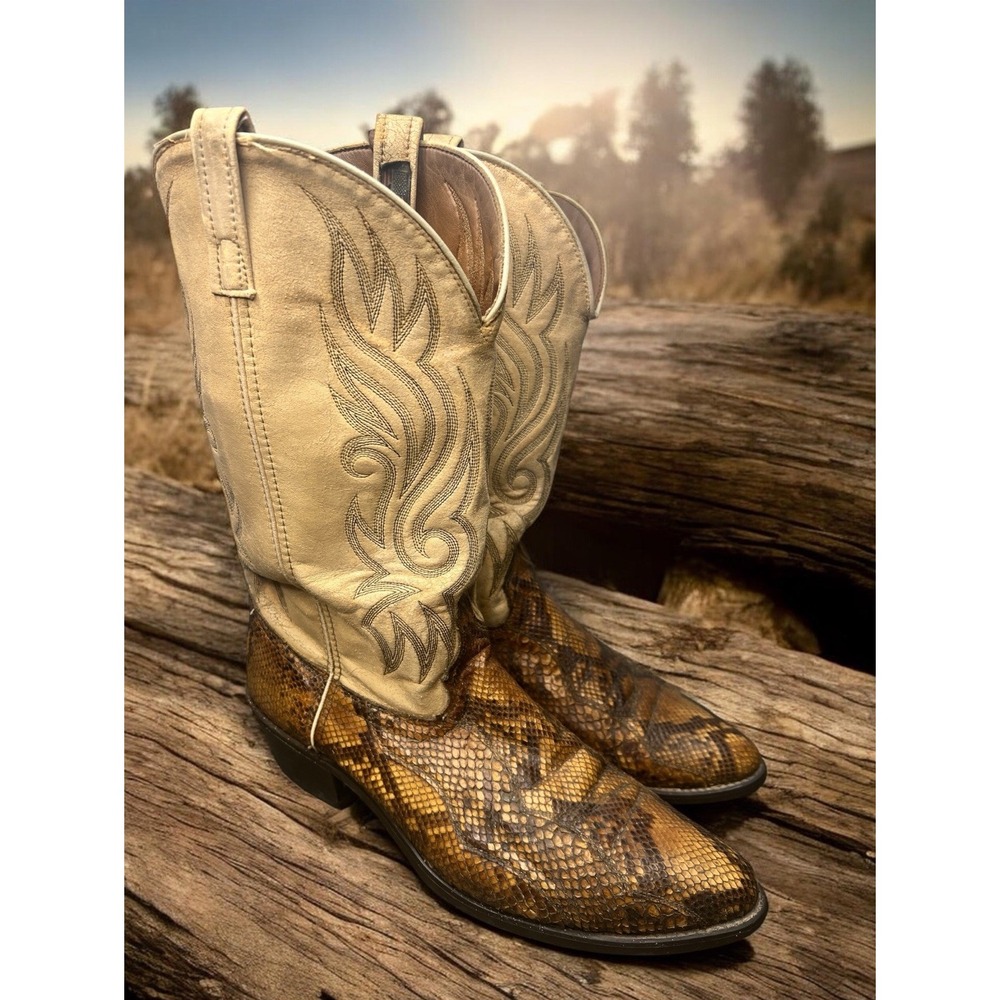 VTG Acme Royals Python Snakeskin Cowboy Boots Mens 13D Western Tan Brown Exotic